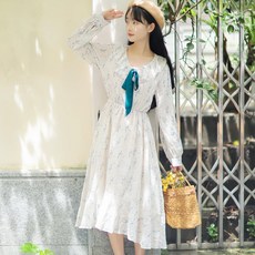 원피스 미디롱 프렌치시크 화이트 플라워 점프슈트 여성 겨울 가을 허리보정 슬림핏