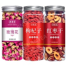 장미 차 Pingyin 말린 꽃 차 말린 장미 꽃잎 식용 더블 로즈 대량 티백 공식 플래그십 스토어, 장미50g+구기자150g+대추슬라이스90g, 1개, 150g, 1개입