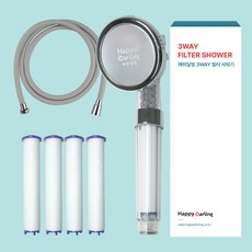 해피달링 3WAY 필터 샤워기 + 필터 4p + 샤워기 호스 2m, 1세트, 그레이