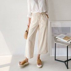 맘룩 하이웨스트 허리밴딩 고무줄 마 7부 크림 팬츠