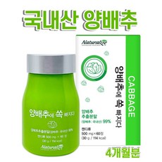 국내산 몸 에 좋은 양배추 추출물 분말 가루 정 알약 캡슐 CABBAGE 설포라판 항산화 효소 음식 먹는법 남성 여성, 2개, 500mgx60정