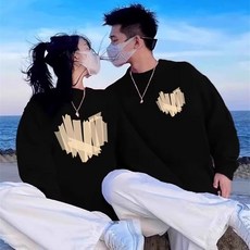 캐주얼 커플룩 맨투맨 티셔츠 봄가을 남녀공용 루즈핏 긴팔 티셔츠 트렌디 라운드 커플 티셔츠 맨투맨 YJW