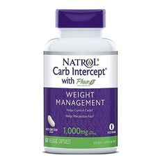 Natrol 화이트 키드니 빈 카브 인터셉트 With 페이즈 2 웨이트 매니지먼트 1000mg 캡슐, 60개입, 1개, 60정