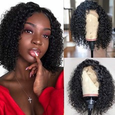 Ugrace Hair 짧은 곱슬머리 밥 가발 인모 13x4 접착제 없는 레이스 앞면 가발 베이비 헤어 사전 뜯어진, 25.4cm, One Color