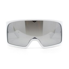 XL Oversized Shield Rectangle Super Thick Temple Plastic Sport Sunglasses White Silver Mirror, White - Silver Mirror