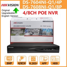 Hikvision CCTV 보안 카메라 네트워크 비디오 녹음기 양방향 오디오 4K PoE NVR 4CH DS-7604NI-Q1 4P 8CH DS-7608NI-Q1 8P 8MP, 아무도, 1개 - 7608ni