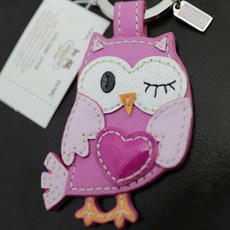 261837 코치 93095 Bird 키체인 핑크 Love OWL 가죽 키링 KEY FOB