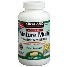 Kirkland Signature Mature Multi Vitamins & Minerals with Lycopene and Lutein 400 Tablets-Compare to Centrum Silver, 1