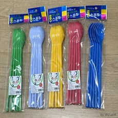 5p 칼라 플라스틱 스푼 롱타입티스푼 롱숟가락 칼라롱스푼 칼라롱숟가락 수저 차스푼 티포크 포크, 1개
