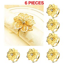 6/12PCS 골드 실버 냅킨 링스 버클 웨딩 크리스마스 생신 냅킨 링은 꽃 잎 Flower Leaf Napkin Rings Serviette Buckle Gold Silver, 6 PCS-꽃 골드, 6개