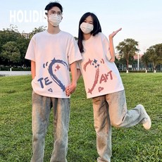 HOLIDIS 남녀공용 여름 반팔 커플룩 1+1 반팔 티셔츠 상의 투피스