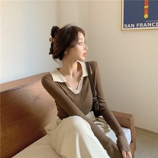 현아한 무드 클래식 POLO 여성 겨울 가을 겉옷 감각 카색 티