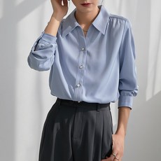 2도비어 흰색긴팔셔츠 가을 여성의류 상의 넥 죠지사 솔리드 무지 오피스룩 스트레이트핏 일자