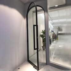 아치형 통유리 중문 개방형 아파트 현관 펜션, 블랙형+단일개방(반투명)아치형유리문1.7m