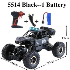 Rock Crawler 소년 용 장난감 4WD 2WD 2.4Ghz RC 자동차 전기 원격 제어 기계에 라디오 4x4 드라이브 오프로드, 5514-Black-1 Battery