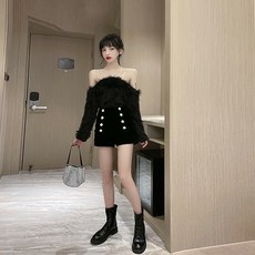 숏 매너 오픈숄더스타일 버튼 반바지set 여성 부츠컷 팬츠 투수영복 겨울