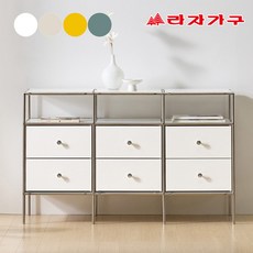 라자가구 세레나 미드센추리 강화유리 모듈 철제 선반 6단서랍 다용도 수납 거실장 1200, 옐로우, 강화유리 상판 - 미드센츄리티비장