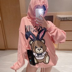 모스키노 고전 아기곰 프린트 후드 맨투맨 후드티 커플 블랙 / 화이트