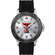 Timex 타이맥스 타임맥스 Tribute 남성용 대학 게이머 42mm 시계 - 텍사스 테크 레드 레이더스 블랙 실리콘 스트랩 포함 Texas Tech Red Raiders 쿼