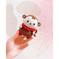 diy 뜨개질 인형만들기 코바늘 키트 패키지 키링 초보자 12간지 인형 열쇠고리 도안 동영상, 원숭이 소재 패키지 + 키링 - 원숭이인형만들기