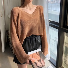 로아시크 봄 여름 브이넥 시스루 루즈핏 그물 니트