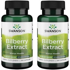 Swanson 스완슨 Bilberry Extract 빌베리 추출물 60mg 120캡슐, 120정, 2개, 120정