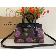 새상품 택있음 COACH CL466 Darcie Carryall 인 시그니처 캔버스 가죽 로즈 프린터