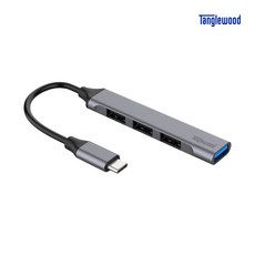 탱글우드 에센셜 5Gbps TYPE C to USB 3.1 4포트 일체형 슬림 멀티허브 TW-HB01-T4A4, 그레이