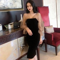 파티복 이브닝 웨딩 드레스 돌잔치 피로연 셀프 프렌치 빈티지 햅번 블랙 스커트 가을겨울 명원 긴팔 벨벳 원피스 송년회 파티 양장녀