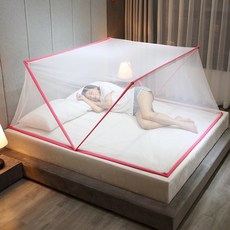 모기장 원터치 접이식 바닥 없는 기숙사 설치 암호화 싱글 도어 침대 캐노피 캠핑 텐트 천장, 11.pink - 100x190cm