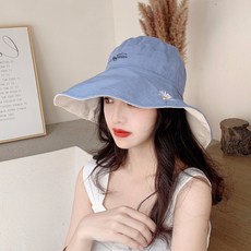 애 디 비 디 움 2 면 고기잡이 모 여 사 는 여름 햇빛 차단 제 햇 데이지 자수 모자 블 루 / 미터 프 리 사이즈 56 - 58cm
