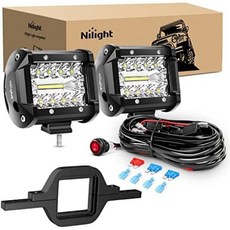 Nilight 10.2cm(4인치) 60W LED 포드 2개 5.1cm(2인치) 견인 히치 장착 브래킷 백업 역방향 조명 후면 조명