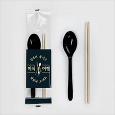 일회용 숟가락 젓가락 2종 세트 투명 인쇄 포장지(숟가락 검정), 1세트, 500개입 1세트, 500개입