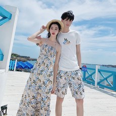 커플비치웨어 해변 커플옷 여름옷 2020뉴타입 Sanya여행 옷 남성 바캉스 세트포장