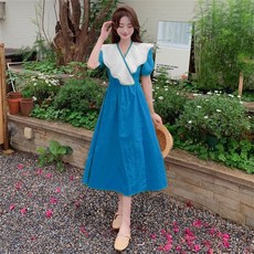 besteffie 여성 원피스 반팔 루즈핏 면 원피스 데일리룩 플레어 롱 원피스 오버핏 롱원피스 빅사이즈 E88
