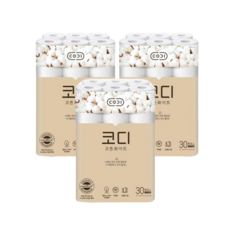 코디 코튼화이트 3겹 천연펄프 롤화장지 30m 디자인 랜덤 발송, 30개입, 3개