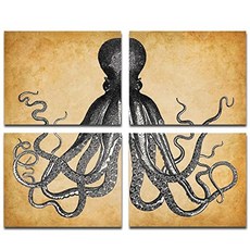 문어 아트 프린트-사진 4 장 세트 (8x10) 프레임리스 아름다운 해변 집 장식용 선물 20 달러 미만