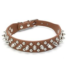 매일의 스파이크와 리벳이있는 화려한 디자인 가죽 개 칼라 (S:(neck 11-13") Brown), S:(neck 11-13"), Brown