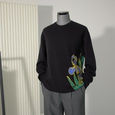 가넷옴므 GBW36306 LOOSE-FIT KNIT 플라워 그래픽 라운드 니트 블랙