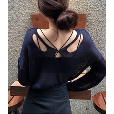 루즈핏니트 여름 그물 시스루 가오리니트티
