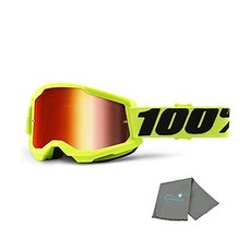 100% Strata 2 모토크로스 및 산악 자전거 고글 모토/MTB 레이싱 보호 안경 렌즈 클리닝 천 포함, Yellow - Red Mirror Lens, 1개