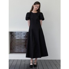 serenade puff pintuck dress - black