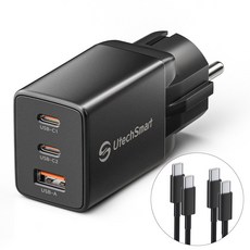 UtechSmart GaN PPS 67W 3포트 접지형 초고속 멀티충전기 + 2개 1.8m c to c 충전 케이블, 블랙, 1개