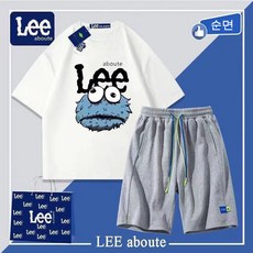 LEE ABOUTE 연명 패션 캐주얼 스포츠 세트 남성 반팔 티셔츠 여름 청년 투피스