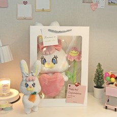 무무라이크 중형 인형 + 고리인형 + 메시지카드 + 쇼핑백 선물 세트, 리코하트-핑크