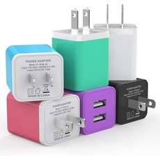 6팩 USB 벽 충전기 iGENJUN 2.4A 듀얼 포트 큐브 전원 플러그 어댑터 고속 전화 블록 충전함 브릭iPhone 1616 Pro Max15 삼성 갤럭시 픽셀 LG 안드, Colorful