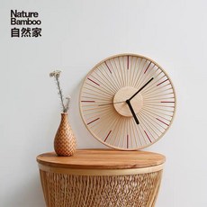 침실 시계 나무 시계 무소음 벽시계 대나무 라탄시계 핸드메이드, 벽시계 직경 33cm 두께 3cm + 다른