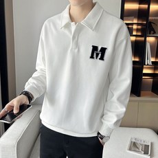 가을 폴로넥 맨투맨 자수 티셔츠 루즈핏 남성 캐주얼 코트점퍼