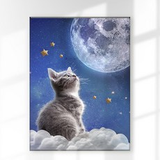 오로라데코덴 캔버스형 보석십자수 40x50cm, MK015 동물 구름 위 고양이