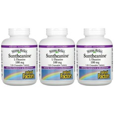 내추럴팩터스 Natural Factors 선테아닌 L 엘 테아닌 100mg 120츄어블정 3개 아미노산 Sun theanine 실리카 시트르산 자일리톨, 120정